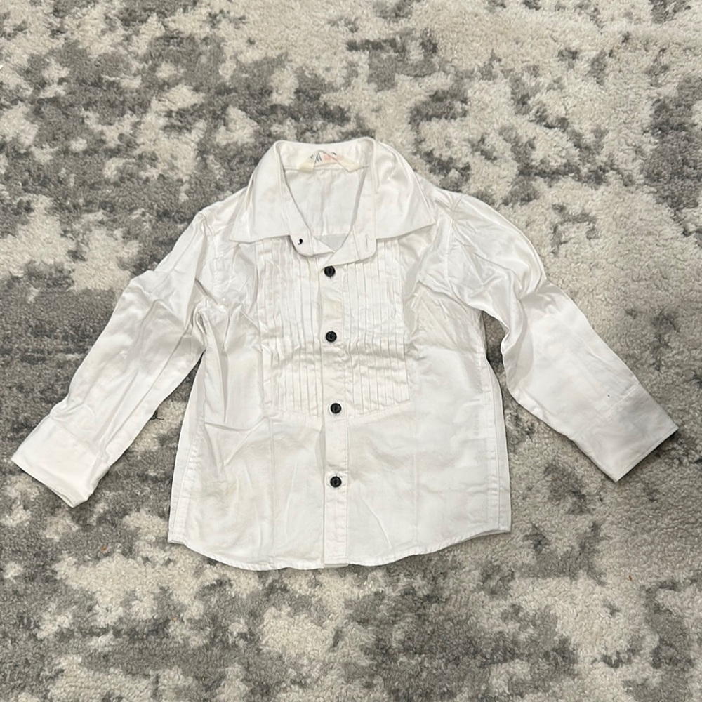 H&M 12-18 month Classic White Kids tuxedo formal Shirt with black buttons